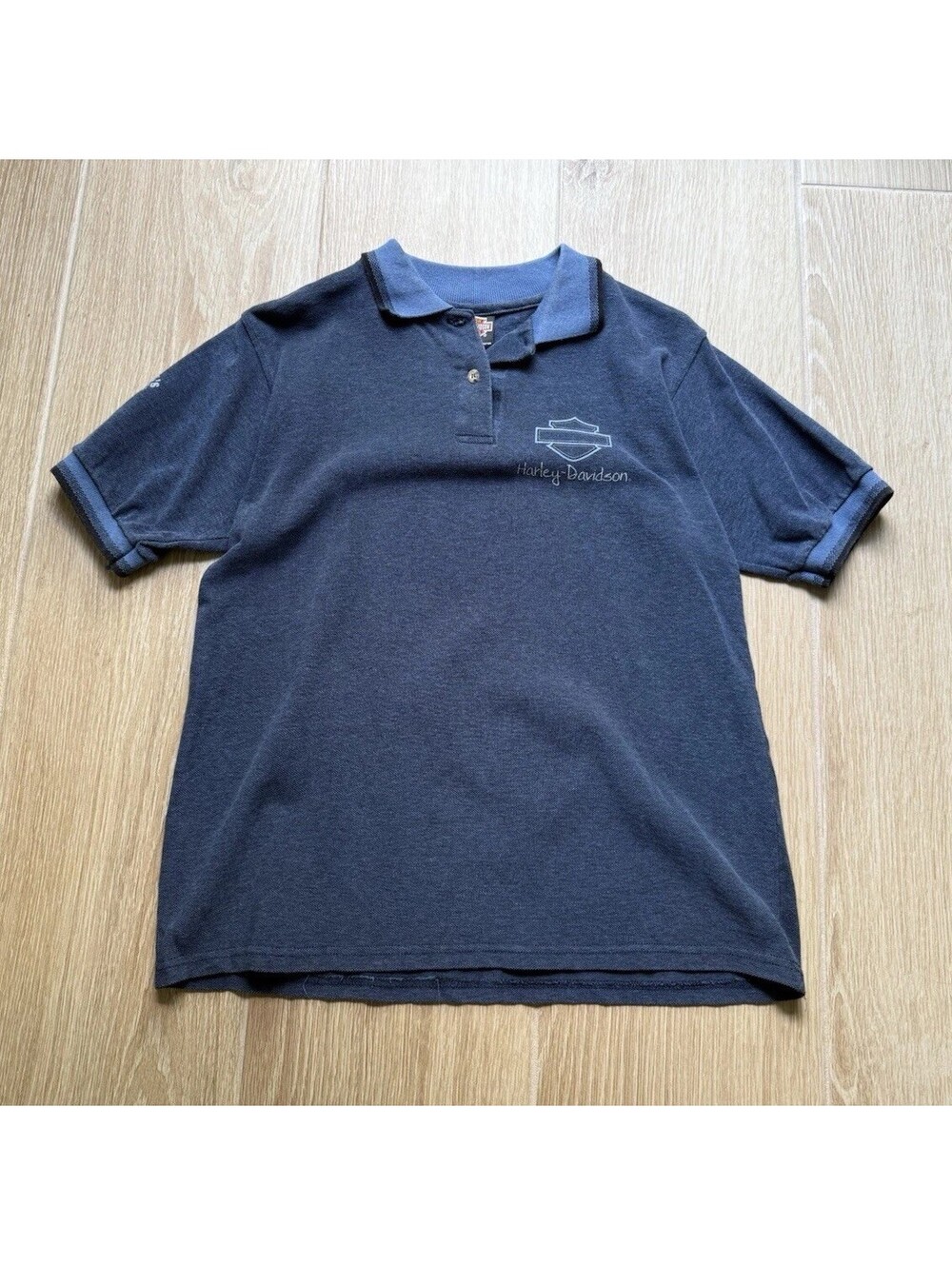 Harley Davidson Men's Polo Shirt Size M Navy Blue Short Sleeve USA Made VTG